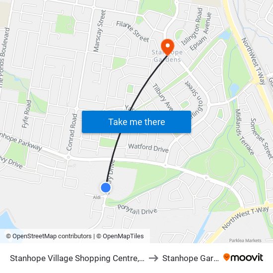 Stanhope Village Shopping Centre, Sentry Dr to Stanhope Gardens map