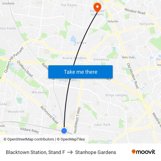 Blacktown Station, Stand F to Stanhope Gardens map