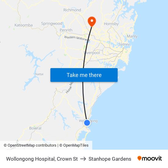 Wollongong Hospital, Crown St to Stanhope Gardens map