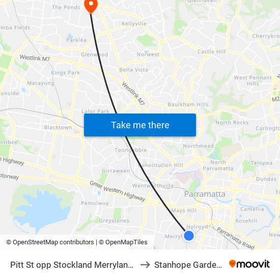 Pitt St opp Stockland Merrylands to Stanhope Gardens map