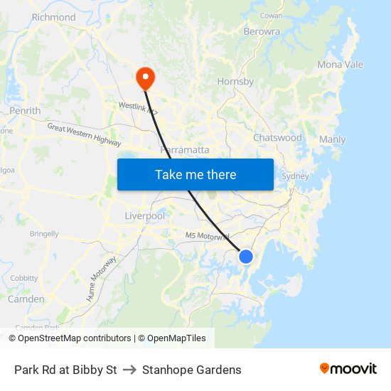 Park Rd at Bibby St to Stanhope Gardens map