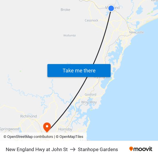 New England Hwy at John St to Stanhope Gardens map