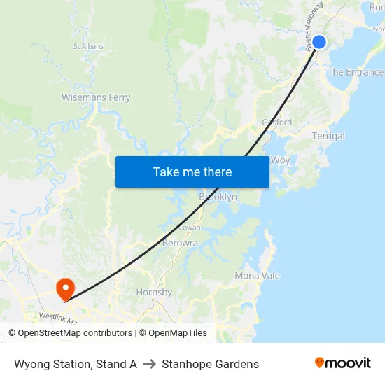 Wyong Station, Stand A to Stanhope Gardens map