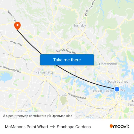 McMahons Point Wharf to Stanhope Gardens map