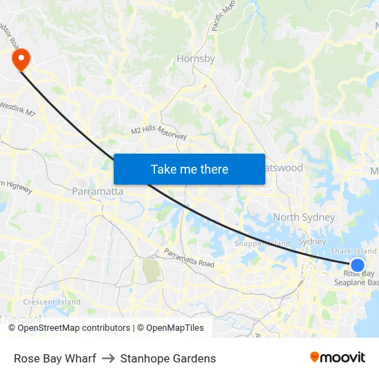 Rose Bay Wharf to Stanhope Gardens map