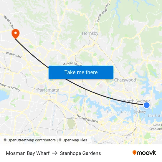 Mosman Bay Wharf to Stanhope Gardens map