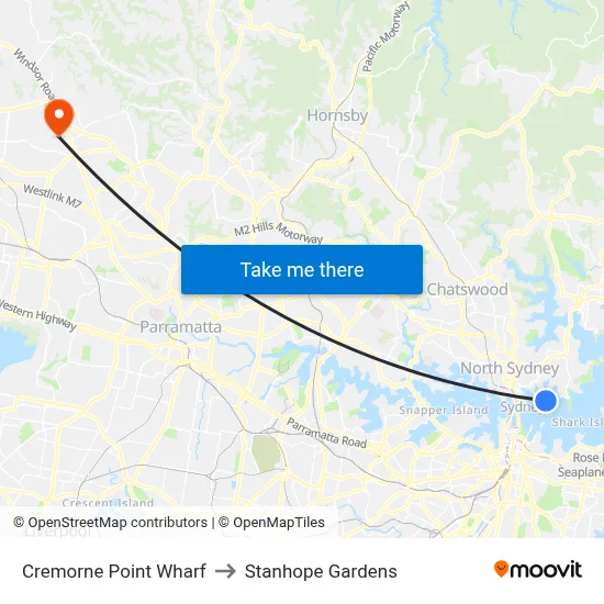 Cremorne Point Wharf to Stanhope Gardens map