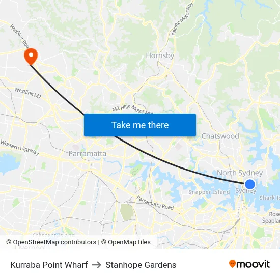 Kurraba Point Wharf to Stanhope Gardens map