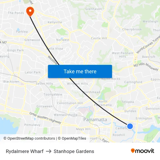 Rydalmere Wharf to Stanhope Gardens map