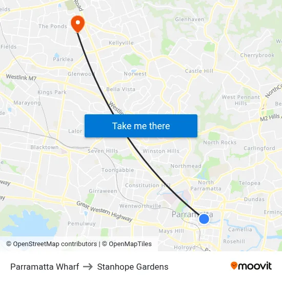 Parramatta Wharf to Stanhope Gardens map