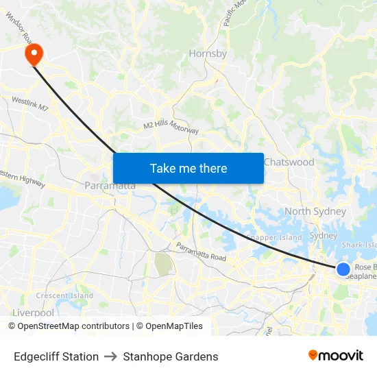Edgecliff Station to Stanhope Gardens map