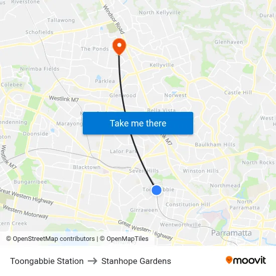 Toongabbie Station to Stanhope Gardens map