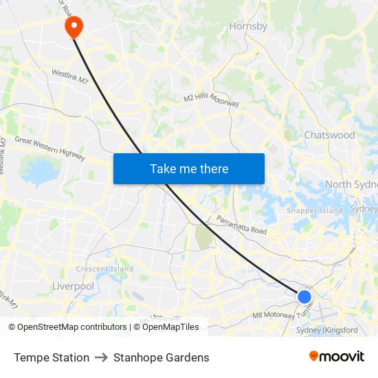 Tempe Station to Stanhope Gardens map