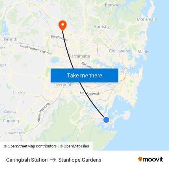 Caringbah Station to Stanhope Gardens map