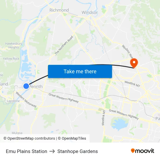 Emu Plains Station to Stanhope Gardens map