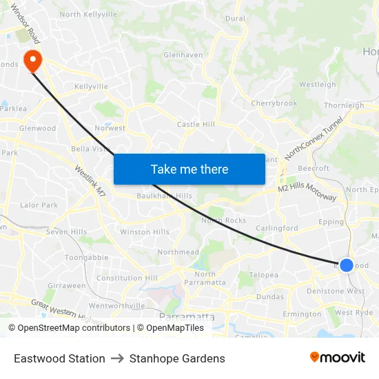 Eastwood Station to Stanhope Gardens map
