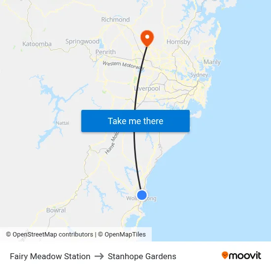 Fairy Meadow Station to Stanhope Gardens map