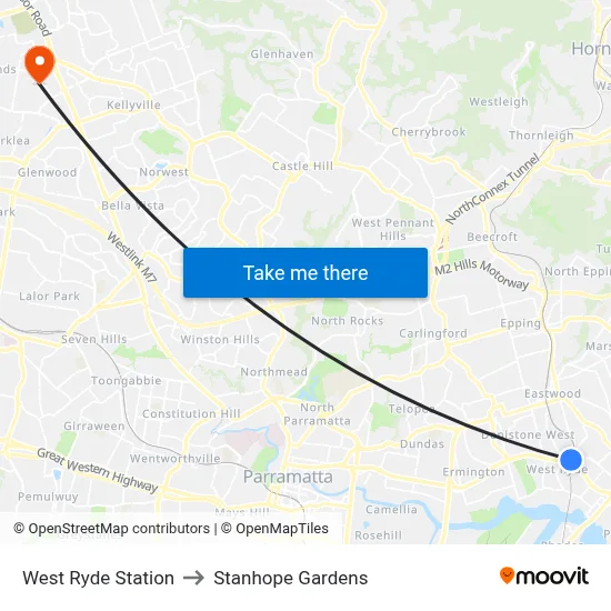 West Ryde Station to Stanhope Gardens map
