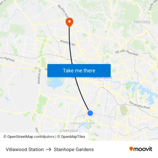 Villawood Station to Stanhope Gardens map