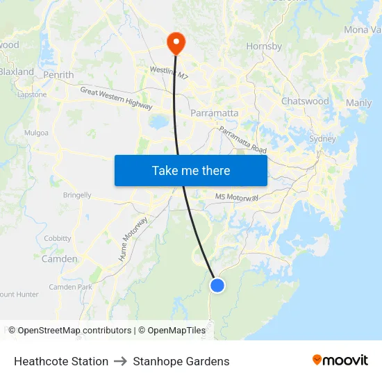 Heathcote Station to Stanhope Gardens map