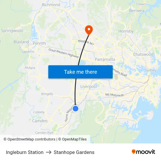 Ingleburn Station to Stanhope Gardens map