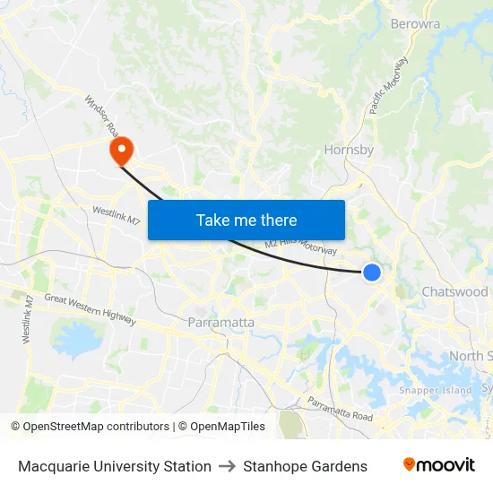 Macquarie University Station to Stanhope Gardens map