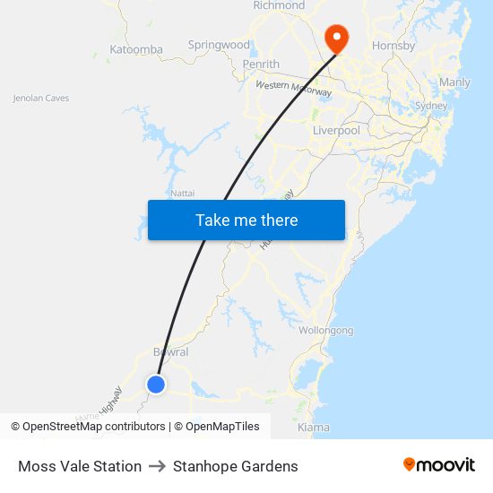 Moss Vale Station to Stanhope Gardens map