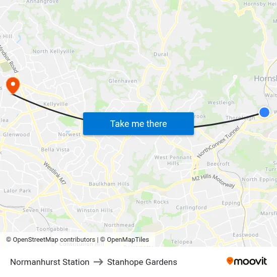 Normanhurst Station to Stanhope Gardens map