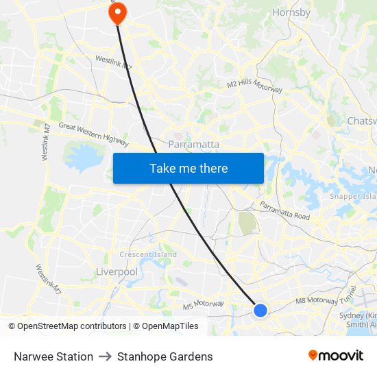 Narwee Station to Stanhope Gardens map