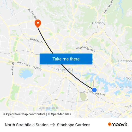 North Strathfield Station to Stanhope Gardens map