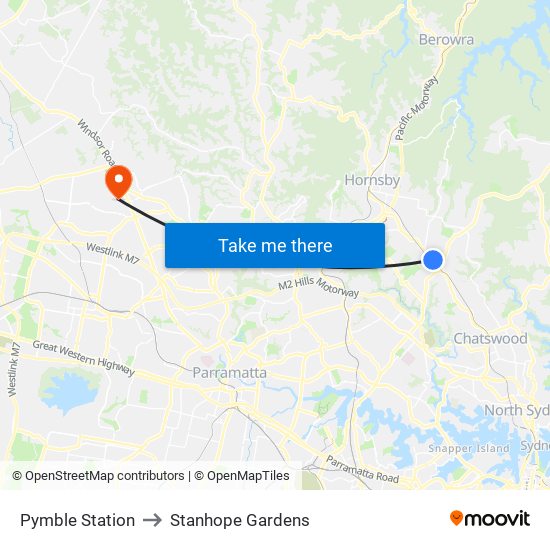Pymble Station to Stanhope Gardens map