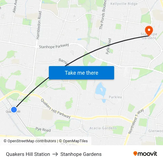 Quakers Hill Station to Stanhope Gardens map
