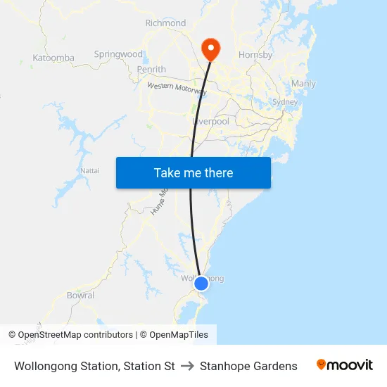 Wollongong Station, Station St to Stanhope Gardens map