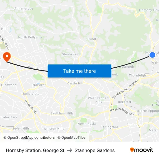 Hornsby Station, George St to Stanhope Gardens map