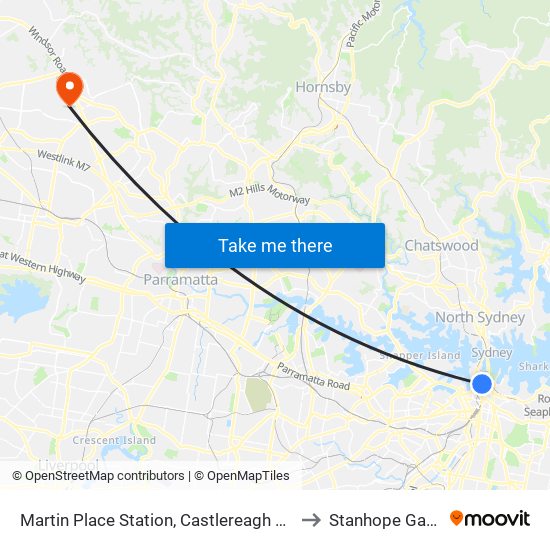 Martin Place Station, Castlereagh St, Stand H to Stanhope Gardens map