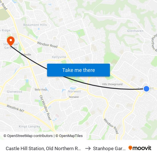 Castle Hill Station, Old Northern Rd, Stand A to Stanhope Gardens map