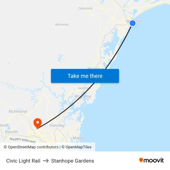 Civic Light Rail to Stanhope Gardens map