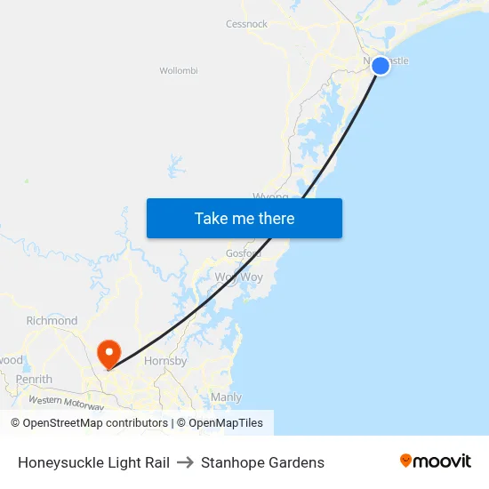 Honeysuckle Light Rail to Stanhope Gardens map