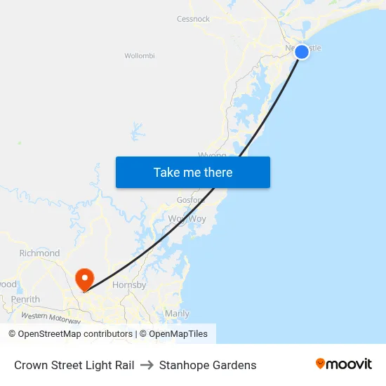Crown Street Light Rail to Stanhope Gardens map