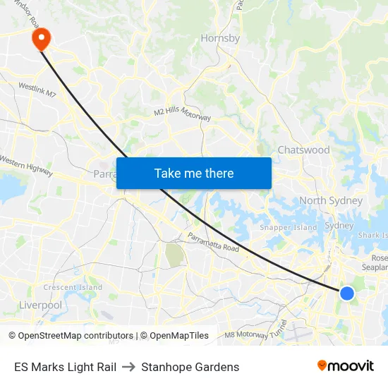ES Marks Light Rail to Stanhope Gardens map