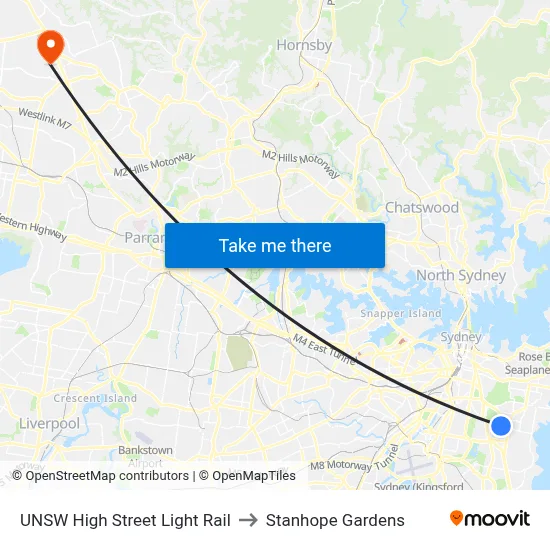 UNSW High Street Light Rail to Stanhope Gardens map