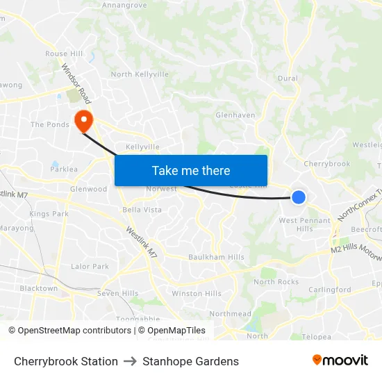 Cherrybrook Station to Stanhope Gardens map