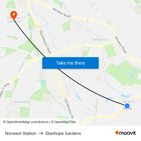 Norwest Station to Stanhope Gardens map
