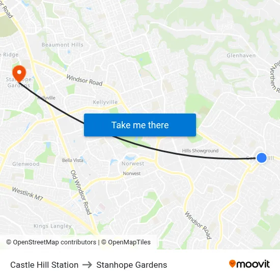 Castle Hill Station to Stanhope Gardens map