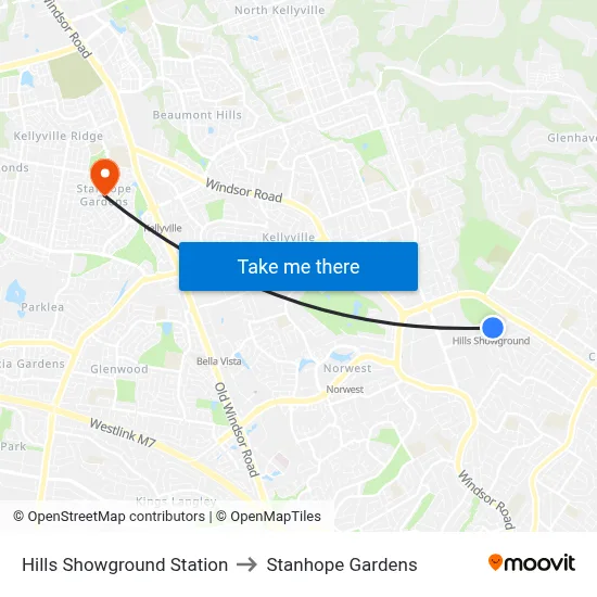 Hills Showground Station to Stanhope Gardens map