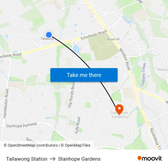 Tallawong Station to Stanhope Gardens map