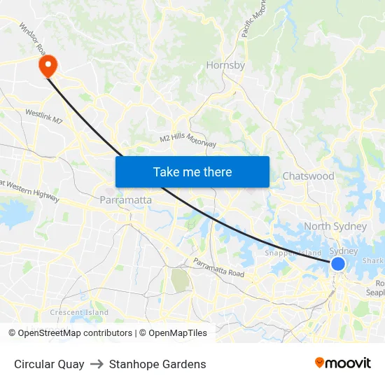 Circular Quay to Stanhope Gardens map