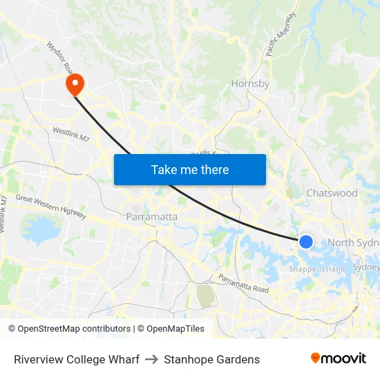Riverview College Wharf to Stanhope Gardens map