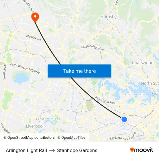 Arlington Light Rail to Stanhope Gardens map