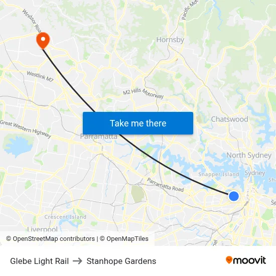 Glebe Light Rail to Stanhope Gardens map